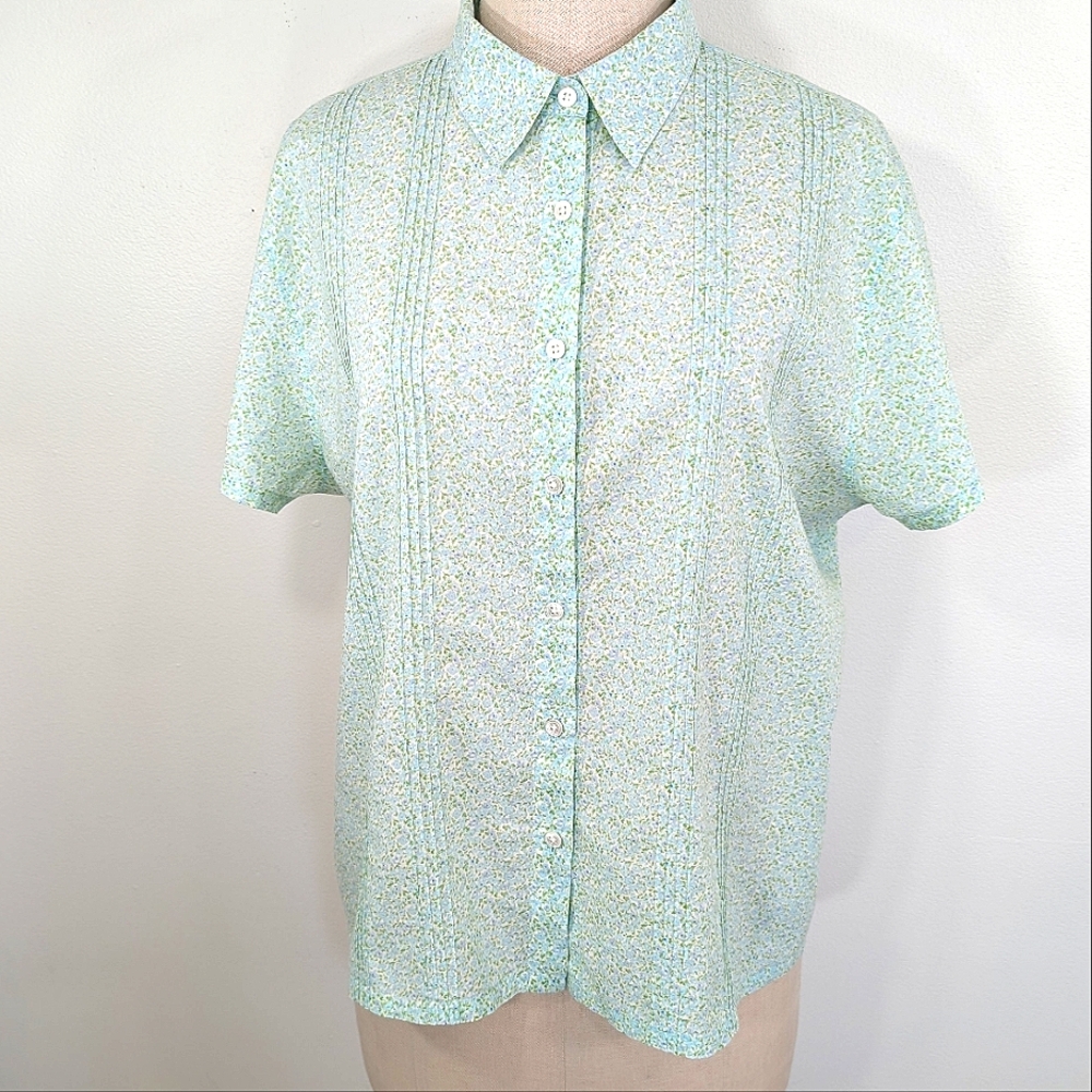 Vintage Y2K Lands' End cotton short sleeve button down, baby sleeves. 14/16